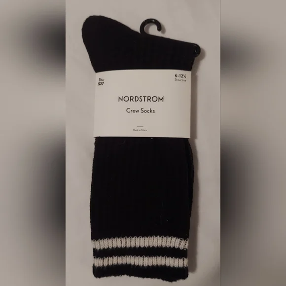 NEW Mens Nordstrom Waffle Crew Socks Black And White Size 6-12.5 - Picture 1 of 5